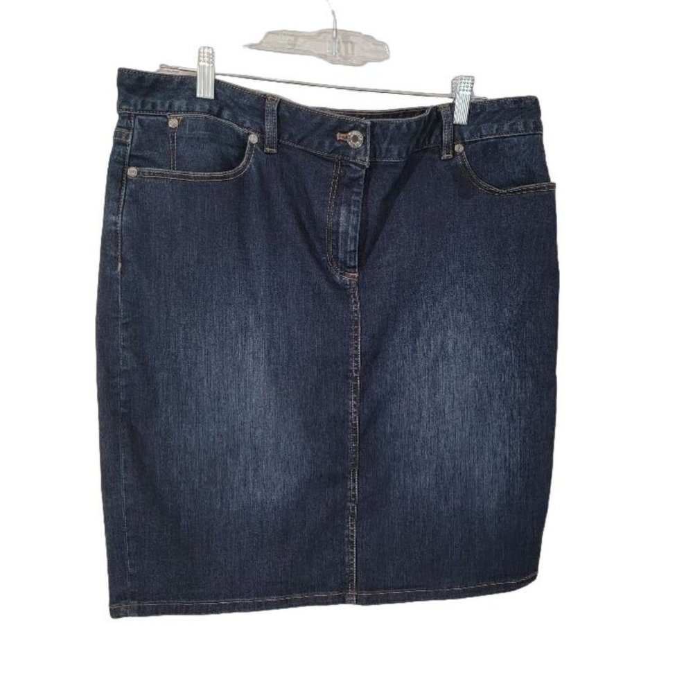 Talbots Blue Jean Skirt Sz 14 Mini Distressed Pockets Retro